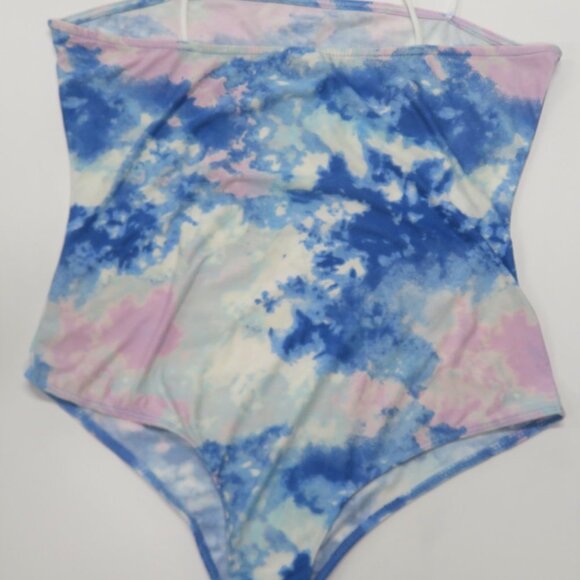 Style 5 Womens One Piece Swimsuit Multicolor Blue Pink Tie Dye Stretch XL New - Picture 2 of 6